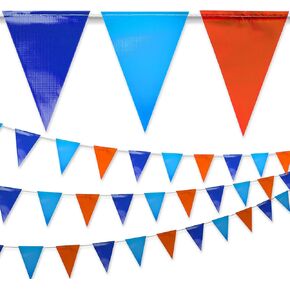 【102FT】Heavy-Duty Outdoor Navy Blue wiht Fluorescent Orange backstroke flags | Pennant Banner Flag | OSHA 500lb Rated | Strand Fade Resistant