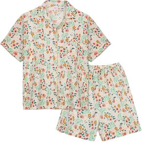 Arssm Floral Pajama Set Women Cute Kawaii 2 Piece Matching Pj Set Aesthetic Short Sleeve Sleeping Loungewear in Kuwait