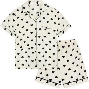 Arssm Floral Pajama Set Women Cute Kawaii 2 Piece Matching Pj Set Aesthetic Short Sleeve Sleeping Loungewear