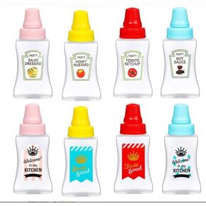 8Pcs colorful Mini Ketchup Squeeze Bottles 0.85oz/25ml Honey Mustard Salad Tomato Ketchup Container Bento Box Condiment Bottle (C),Condiment Squeeze Bottles,Kitchen and Dining,Dinnerware and Serveware
