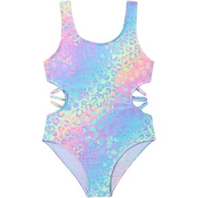 Floerns Girl's Leopard Print Cut Out Waist Scoop Neck Monokini One Piece Swimsuit