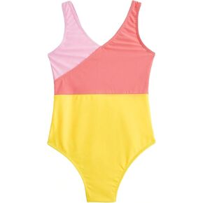 OYOANGLE Girl's One Piece Swimsuit Colorblock Sleeveless V Neck Wireless Tank Swimwear Bathing Suits in Saudi Arabia