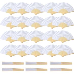 HPLYEL 26PCS White Paper Fans,Held Bamboo Folding Fan Blank Decoration Folded DIY Painting Fan Wedding Party Favors Home Gift