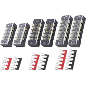 BlueStars 6 Packs 4/5/6 Positions Terminal Strip Blocks 600V 15A with Cover and 6 Packs 400V 15A Pre-Insulated Terminals Barrier Strip Used for Home Electrical Project