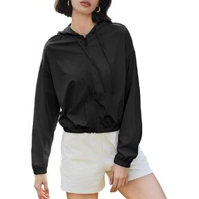Wyeysyt Women's UPF 50+ UV Sun Protection Cropped Jackets Athletic Running Workout Shirts Zip Up Hoodie Outdoor Jackets