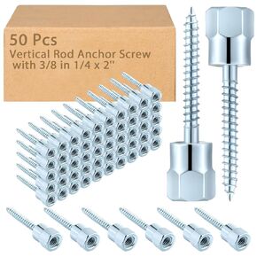 50 Pcs Vertical Rod Anchor Screw with 3/8 in 1/4 x 2'' Screw Threaded Rod Fitting Threaded Rod Hanger for Wood