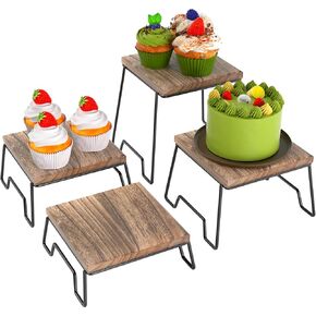 Buffet Risers And Stands, 6 Inch Wood and Metal Food Risers for Buffet Table Display Party, Risers for Display for Food Stand, Food Display Risers for Party, wooden riser,4 Piece square cake stand