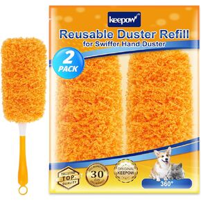 KEEPOW Reusable Duster Refill Compatible with Swiffer Hand Duster, Microfiber Heavy Duty Duster Refills, 360 Degree Dusters Refills for Cleaning, Ceiling Fan, 2 Pack (Handle is Not Included)