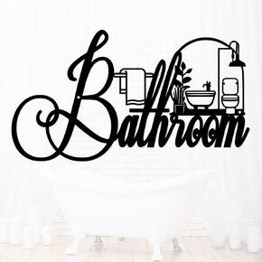 bathroom signs metal word wall art for home bathrooms decor farmhouse bathrooms decor, 15" x 9" Funny bathroom letters sign wall, metal wall decor for bathroom door signs (matte black)