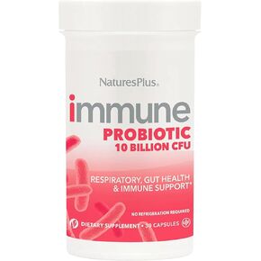 Natures Plus Immune Probiotic - 30 Capsules - 10 Billion CFU - Respiratory & Gut Health, Immune Support - with Prebiotic Fiber - Non-GMO, Vegan, Gluten Free - 30 Servings