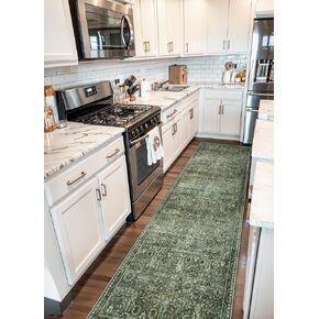 سجاد Lahome Green Runner للممر 2x10، سجادة مطبخ مقاومة للبقع قابلة للغسل بطول 10 أقدام، سجادة مدعومة بالمطاط غير قابلة للانزلاق للباب المنزلق الخلفي للمدخل