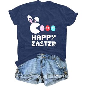 Easter Shirts for Women Bunny Shirts Cute Rabbit Graphic Tee Christian T-Shirt Faith Tee Summer Short Sleeve Shirts