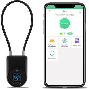 Fingerprint Gate Lock, 3.6'' Long Cable Fingerprint Lock, Smart Keyless Biometric Waterproof Outdoor Bluetooth Cord Gate Lock for Outdoor Fence Gym Locker Helmet Case