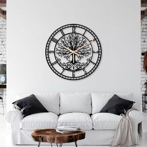 Tree of Life Round Metal Large Wall Clock Silent Non-Ticking Decorative Clocks Battery Operated Quartz Quiet Clocks for Home (Black, 13.7" inches (35cm)) in Saudi Arabia