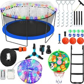 Trampoline Accessories Kit, 3 Step Trampoline Steps 72ft 200 LED Trampoline Lights 4 Trampoline Stakes with 4 Belt, T Hooks, 39.4ft Trampoline Sprinkler Trampoline Basketball Hoop Dartboard in Saudi Arabia