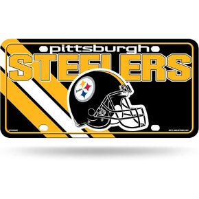 Rico Industries NFL Pittsburgh Steelers Striped Metal Auto Tag 8.5" x 11" - Great for Truck/Car/SUV