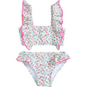 Floerns Toddler Girl's Bikini Set Floral Print Ruffle Lettuce Trim Two Piece Bathing Suit