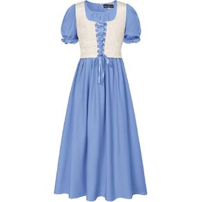 فستان فتاة عصر النهضة القرمزي داكن بأكمام منتفخة فستان طويل فستان فتاة الزهور مقاس 7-14 in Kuwait