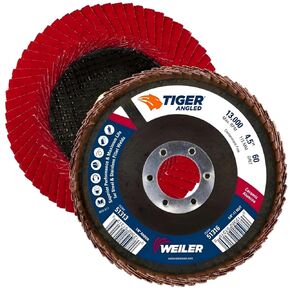Weiler 51313 4-1/2" Tiger Angled Flap Disc, Cloth Backing, Ceramic Alumina 60C Grit, 4-1/2" Diameter (Pack of 10)