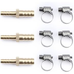 U.S. Solid Brass Hose Barb Reducer- Barb Fitting Kits with 6 Clamps, Pack of 3 (1/2"-1/4")