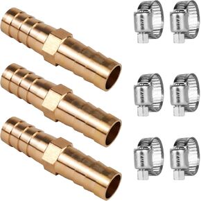 3PCS 3/8"Air Hose Repair Kit,Garden Hose repair kit,water hose repair kit,Brass Air Hose Fittings with 6PCS Stainless Steel Tightening Clamps for repair Water,Air,Fuel,Gas,Hose Pipes (A-Gold)