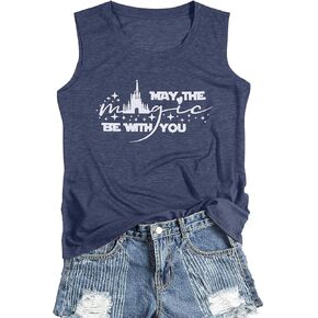 FASHGL Magic Kingdom Tank Top for Women May The Magic Be with You Tank Tops Summer Vacation Sleeveless Graphic Tee Shirt