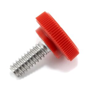 #10-24 x 1/2" Thumb Screw Stainless Steel - Red Knurled Round Plastic Knob - Standard/Coarse Thread ThumbScrew - Length: 0.500" - Proudly Built in USA - Package of (4)