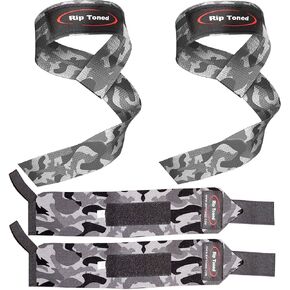 Rip Toned Lifting Straps + 18-inch Wrist Wraps Bundle (1 Pair of Each) for Weightlifting, Workout, Gym, Powerlifting, Bodybuilding