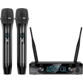 نظام ميكروفون لاسلكي قابل لإعادة الشحن، ميكروفونات ديناميكية لاسلكية معدنية UHF احترافية من KITHOUSE، كاريوكي محمول للغناء المنزلي ومجموعة تلفزيون كاريوكي، DJ، الكنيسة، الزفاف (200 قدم) in Kuwait