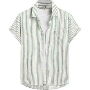 Hardaddy Men's Casual Striped Shirts Button Down Short Sleeve Blouse Summer Hawaiian Shirt
