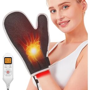JOBYNA Red Light Therapy Glove, 850nm Near Infrared Light & 660nm Red Light for Hand Wrist Finger, Auto Shut Off & Adjustable Temperature, USB or Outlet Power Supply