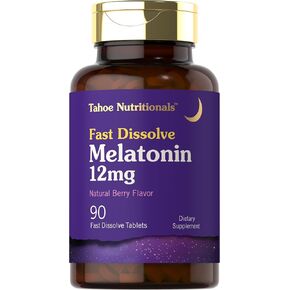 Melatonin 12mg | 90 Fast Dissolve Tablets | Berry Flavored Supplement | Vegetarian, Non-GMO, Gluten Free