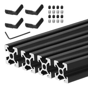 uxcell 4 Pcs T Slot 2020 Aluminum Extrusion Profile European Standard 200mm x 20mm Anodized Black Linear Rail Extrusion Frame for 3D Printer, CNC, DIY