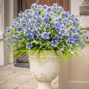 36pcs Faux Plants Outdoor, Uv Resistant Artificial Plants Outdoor Fake Flowers Plants Plastic Greenery Shrubs for Outside Window Box Garden Patio Porch Home Decor (Mixed Blue)