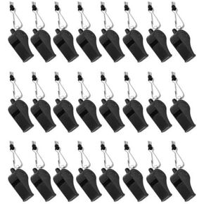 Dadam Whistle with Lanyard Loud Crisp Sound Black Plastic Whistles for Coaches, Referees, Officials - Set of 24