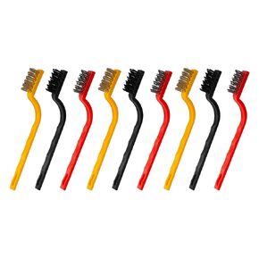 Small Wire Brush 3 Set of 3 Pcs - Wire Brushes for Cleaning Rust, Dirt, Paint - Wire Brushes of Stainless Steel/Nylon/Brass Bristles - Metal Brush for Cleaning Small Parts & Spaces with Curved Handle