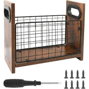 حامل مجلات، رف مجلات حديدي خشبي، سلة مجلات المزرعة بمقبض، صندوق تخزين حامل الملفات للحروف والكتب والصحف (الحجم: 11.42 × 4.72 × 9.06 بوصة) in Kuwait