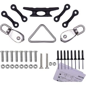 YYST Kayak Canoe Anchor Trolley Kit System Pulley Cleat Pad eye Ring Rivets - NO ROPES