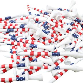 100 Pack Golf Tees 3-1/4 inch Bamboo Wood Golf Tees Bulk USA Stars and Stripes Golfing Tees Unbreakable for Men Women Golf Balls Game