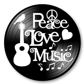 Peace Love Music Quote on a Real Repurposed Upcycled Vinyl Record Wall Album