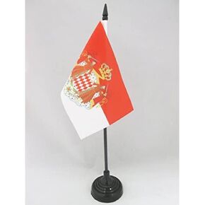 Monaco Coat of arms Table Flag 4'' x 6'' - Monégasque - Monacans Desk Flag 15 x 10 cm - Black plastic stick and base - AZ FLAG