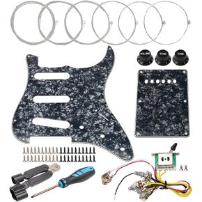 SSS 11 Hole Electric Guitar Pickguard ST Backplate Set for Fender Stratocaster Strat with Control Knobs, Toggle Switch, Guitar Strings Replacement Parts, Pearl White