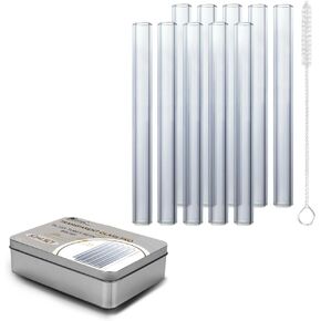 Glass Tubes Gift Box Series with Cleaning Brush 4.72 inch 12mm OD 2mm Thick Wall Tubing Borosilicate Blowing Tubes (10pcs Clear Tubes)