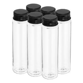 PATIKIL 80ml Plastic Test Tubes with Screw Caps, 6Pcs 128x33mm Flat Bottom Tubes for Scientific Party Decoration Candy Bead Storage Bath Salt, Black