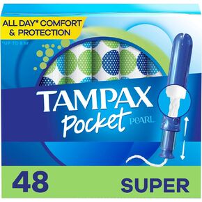 Tampax Pocket Pearl Tampons, with LeakGuard Braid, Super Absorbency, Unscented, 16 Count x 3 Packs (48 Count Total)