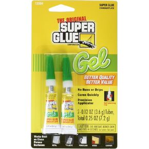 The Original Super Glue Cyanoacrylate Gel, 0.12 Oz Each, 2 Tubes