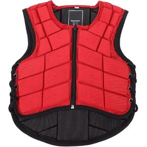 Kids Equestrian Vest, Horse Riding Safety Vest Nylon Foam Padded Protective Gear Body Protector Red Waistcoat for Kids