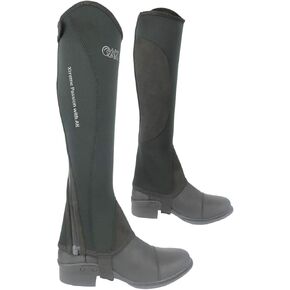 AK Unisex Equestrian Neoprene Curved Zip Horse Riding Half Chaps, Reinforced Micro Suede Interior, Curved Zip for Easy On/Off, YKK Zippers, Soft Printing, Elastic Front AKRS-1828