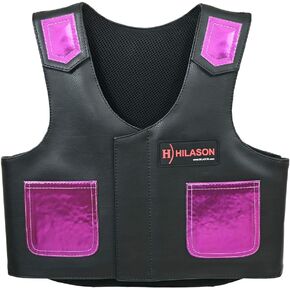 HILASON Kids Junior Youth Horse Riding Pro Rodeo Leather Protective Vest Black with Metallic Purple | Youth Rodeo Vest | Leather Vest | Horse Riding Protective Vest | Junior Vest |