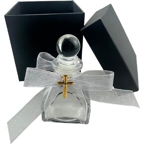 50ml glass holy water bottle, St. Joseph oil bottle with cross and white ribbon, Christian Easter baptism Catholic blessing first communion gift for Catholic believers